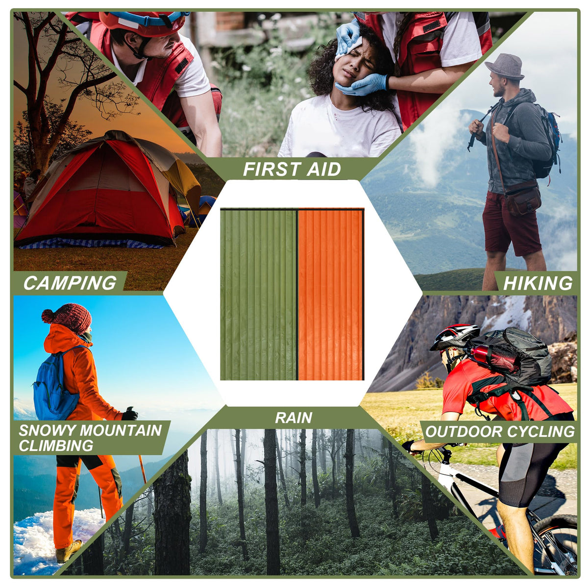 Preboun 50 Pcs Emergency Sleeping Bag Bulk Portable Lightweight Survival Bag Thermal Bivy Sack Emergency Blanket Survival Gear for Outdoor Camping Hiking Homeless People Shelter (Orange,Green)