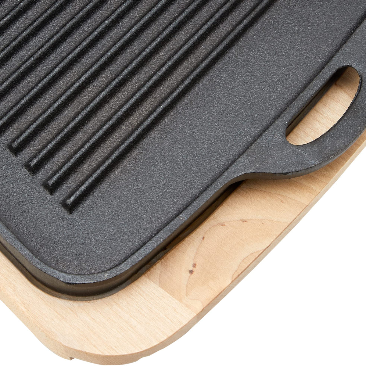 Jim Beam Cast Iron Fajita Pan with Wooden Trivet, Pre-Seasoned Ideal for Barbecuing and Camping, Large, Black,JB0206 (Pack of 3)