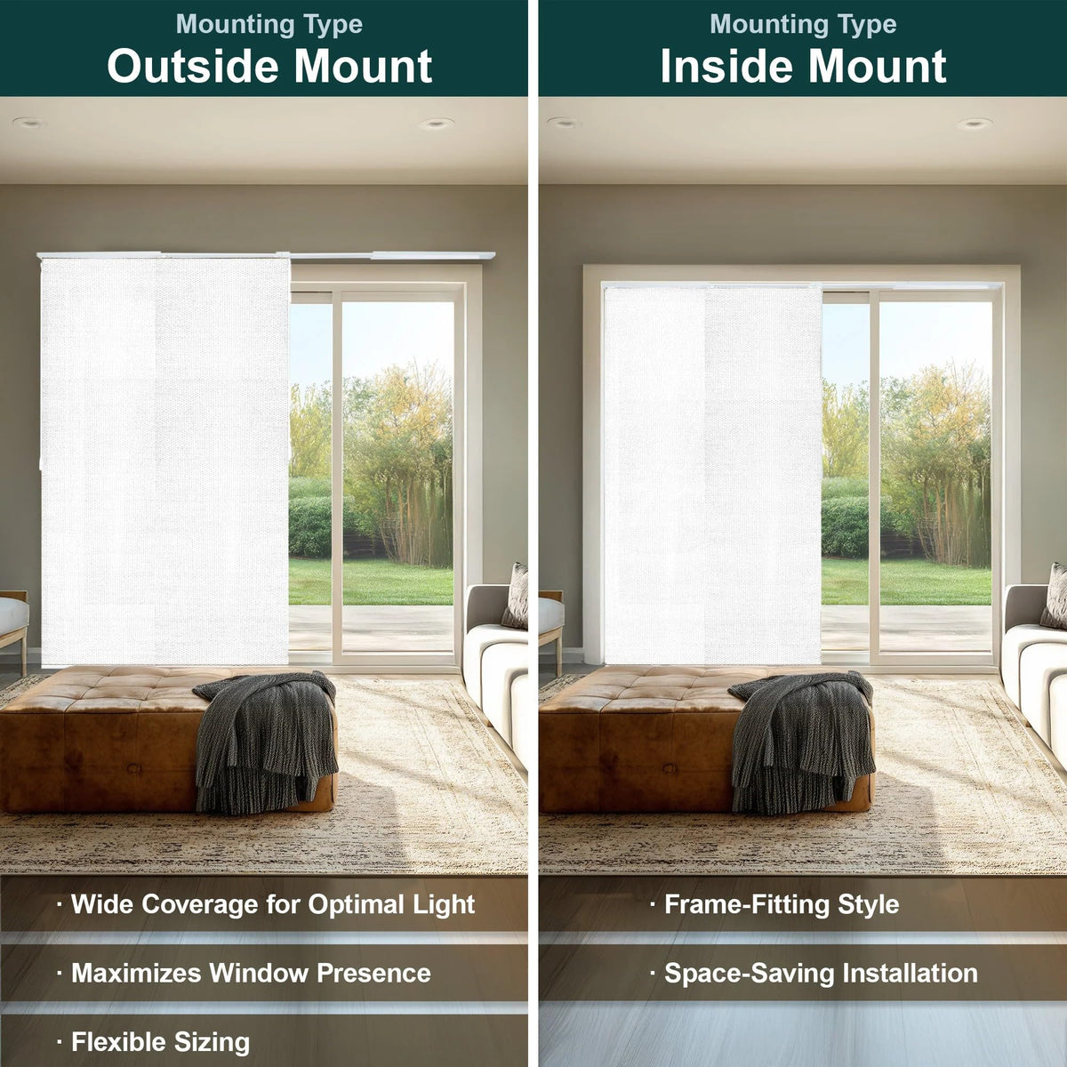 CHICOLOGY Panel Track Blinds for Sliding Glass Door, Adjustable Track for Patio Entry, Large Windows, Closet Opening and Room Divider, Trim to Fit Fabric Shades, 46 to 86 W x 96 H, White