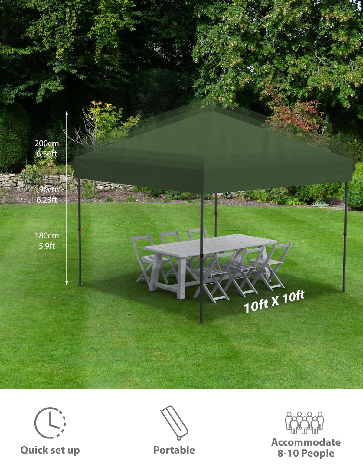 EliteEdge 10x10 Pop Up Canopy Tent Outdoor Canopy Heavy Duty Commercial Instant Tent Shelter with 1 Removable Sidewall Green