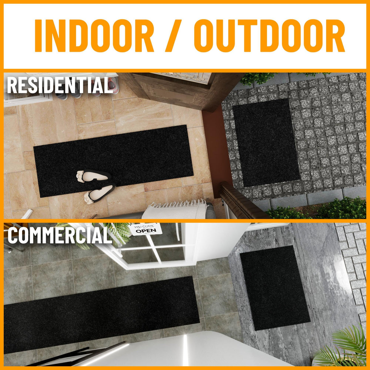Ottomanson 3'11" x 17' Hallway Runner with Scraper Pile - Extra Durable Non-Slip Rug Mat for Indoor & Outdoor Use - Ideal for Kitchen, Entryway & Garage - High-Traffic Carpet, Black