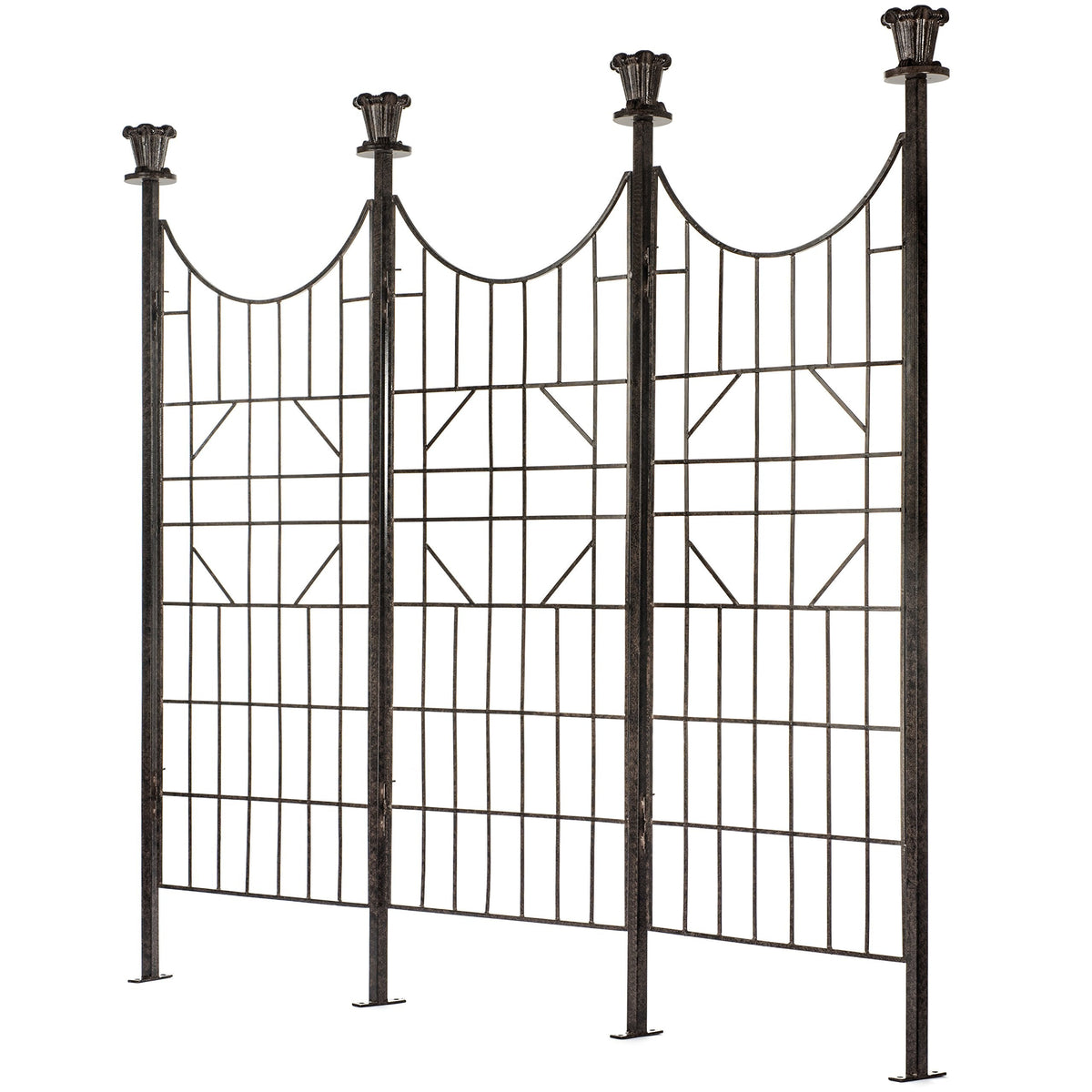H Potter 3-Panel Outdoor Privacy Screen Trellis, 7 ft W x 6.5 ft H, 70-lb Heavy Iron Garden Screen for Patio, Deck & Hot Tub, Straight or Curved Config, Ground Spikes