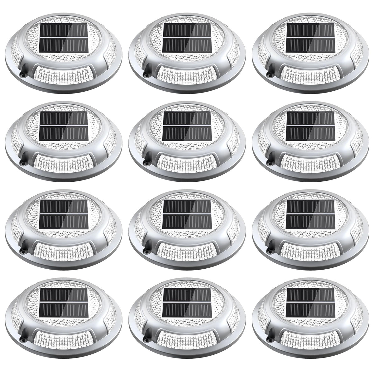 Solar Driveway Lights, 12 Pack Heavy Duty Driveway Lights Solar Powered 2 Color Mode (Cool/Warm White) IP68 Waterproof Outdoor Solar Deck Lights with Ground Stake for Pathway Garden Yard Walkway Dock