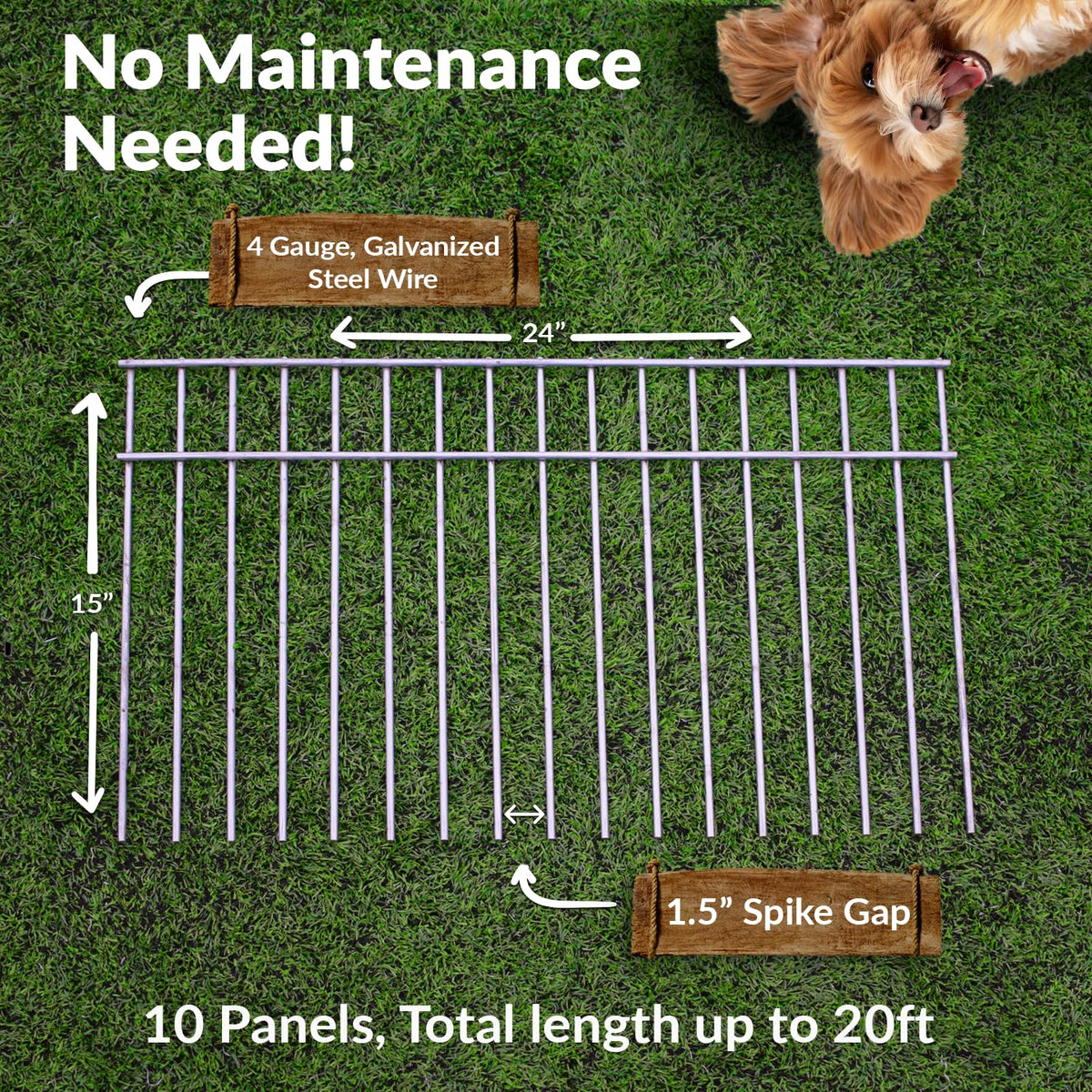 Dig Defence Original Animal Barrier Fence - X-Large Decorative Garden Fence, Outdoor No Dig Fence for Dogs and Rabbits, Yard and Patio - 24”(L) x 15”(H), 10 Pack