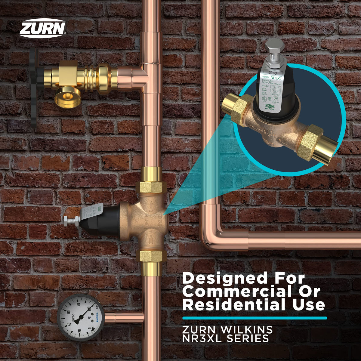 Zurn Wilkins 114-NR3XLDUC 1-1/4" NR3XL Pressure Reducing Valve with Double Union FNPT Copper Sweat Connection