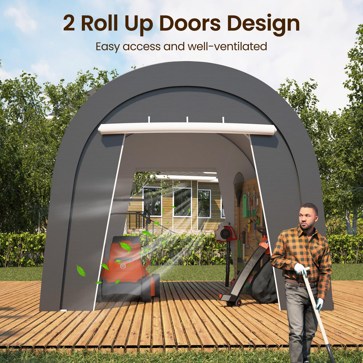 FansaFurn Heavy Duty Carport with 4 Cloth Bags, All-Weather Car Canopy with 2 Roll-up Doors, Portable Garage Storage Shelter Shed for Cars, Truck, or Garden Tools, 10' x 20'