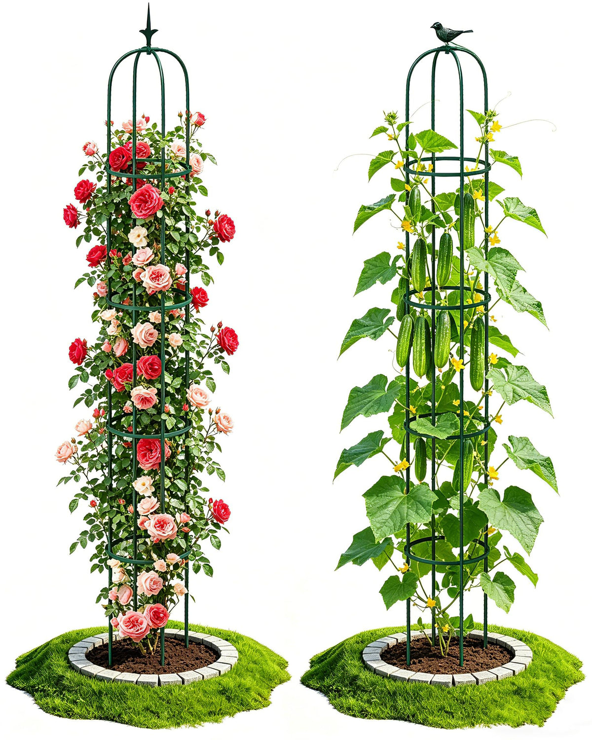 2PCS Garden Trellis for Climbing Plants, 6.2FT Rustproof Metal Pipe with Heavy Duty Plastic Coated, Garden Outdoor Indoor Potted Plant Support, Obelisk Garden Trellis for Climbing Vine (Green)