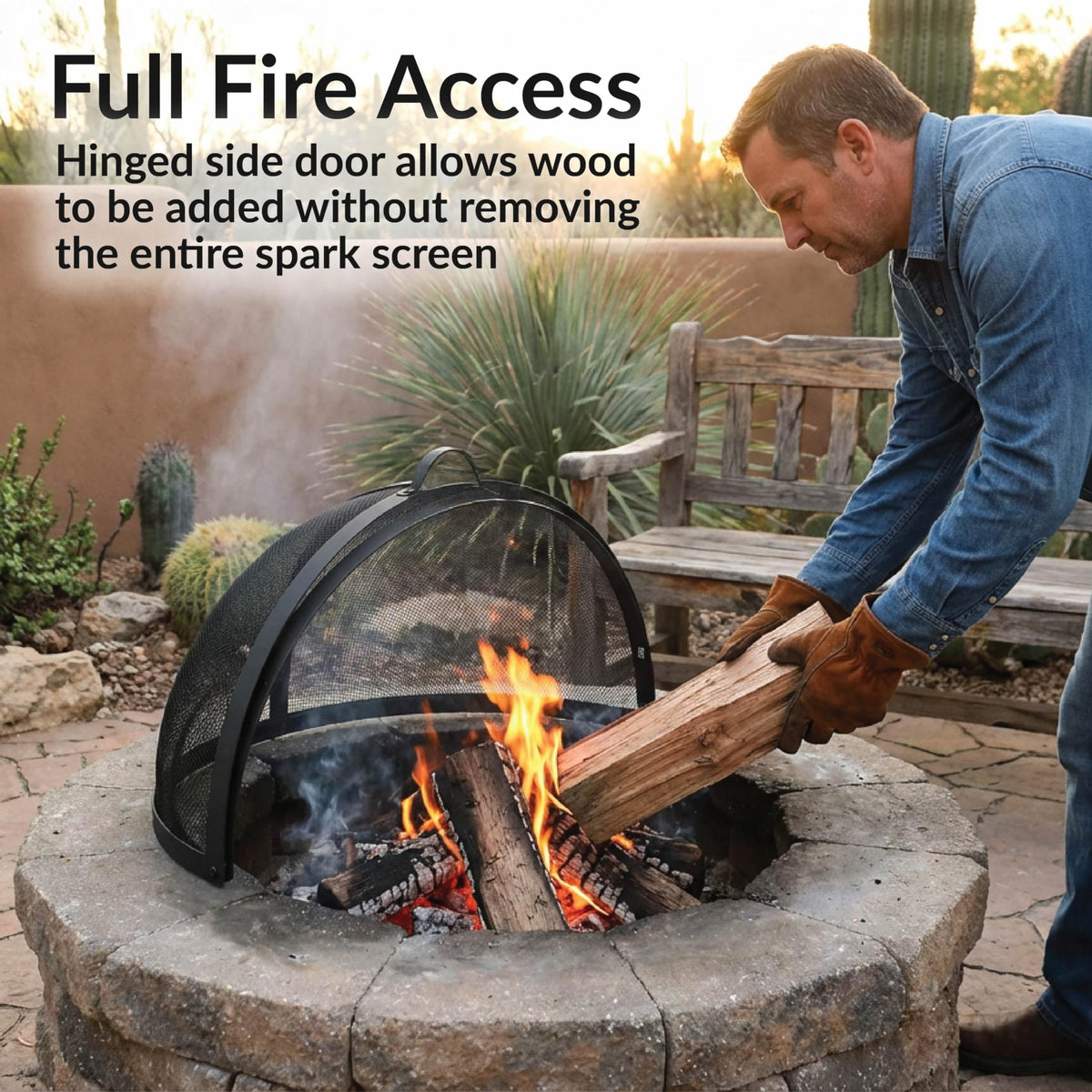Sunnydaze Round Fire Pit Spark Screen Cover - Easy-Opening Outdoor Fire Pit Screen - Heavy‑Duty Steel Metal Mesh - 22" Diameter
