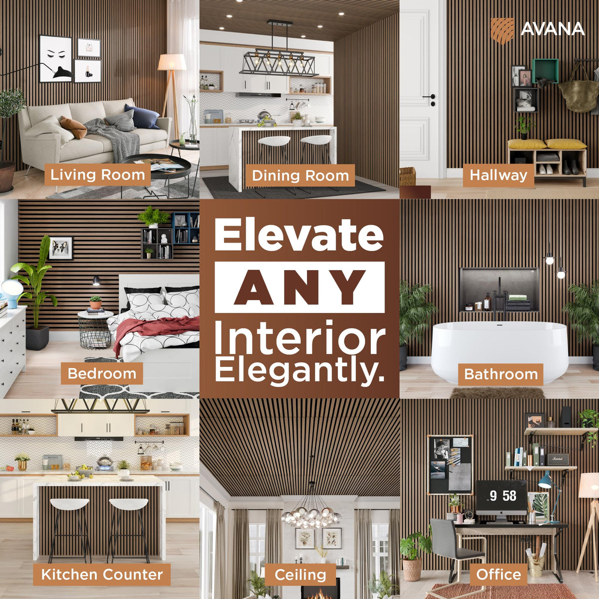 Avana Acoustic Wood Wall Panels – 93.2x11.25 Inch Panels – Fits 94x12 Layout – Smoke Walnut Acoustic Panels 2 PCs – Wall Panels for Interior Wall Decor for Homes, Offices – Wood Panels for Wall