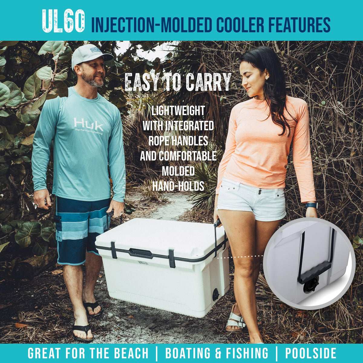 ENGEL 60 QT Ultra-Light Injection Molded Cooler - Ice Chest Keeps Ice up to 7 Days - Large Cooler Includes Wire Basket, Divider and Built-in Bottle Opener - White with Dark Grey Interior (White)
