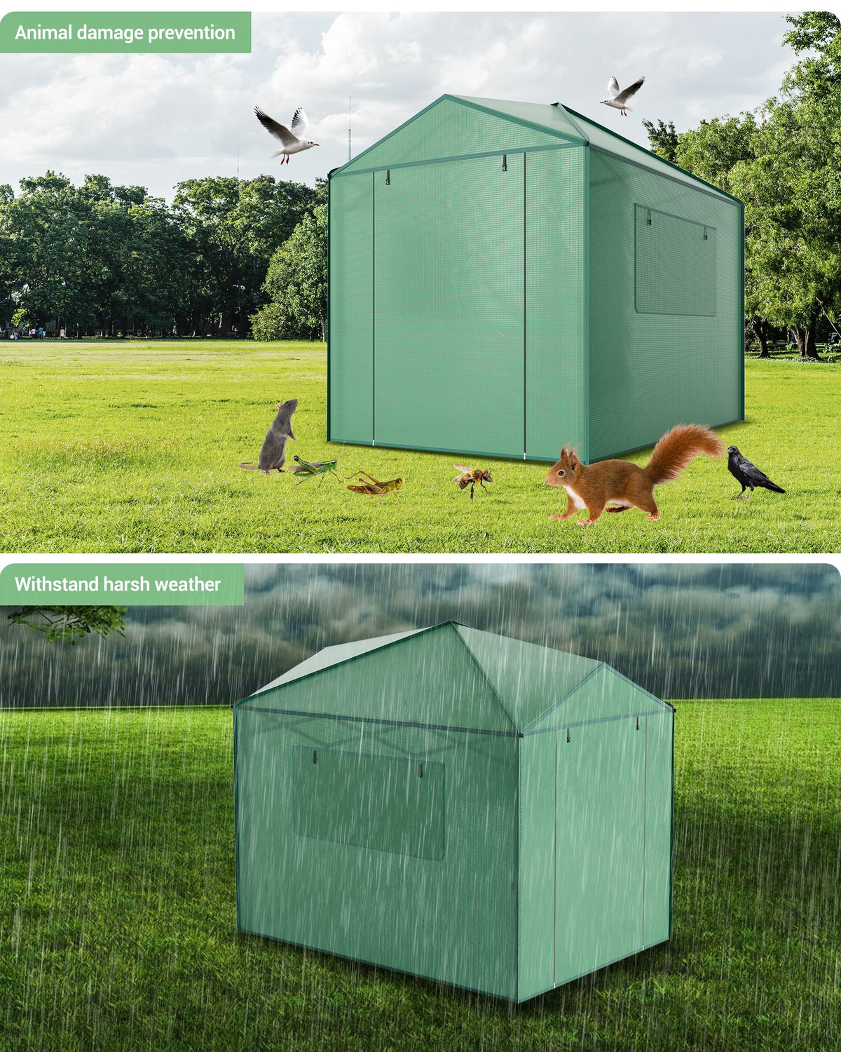 6x8 FT Pop-Up Greenhouse with Durable PE Cover, 96"x72" Large Grow Tent for All Seasons | Features Zippered Doors & Mesh Windows for Indoor/Outdoor Plants, Easy to Assemble (Green)