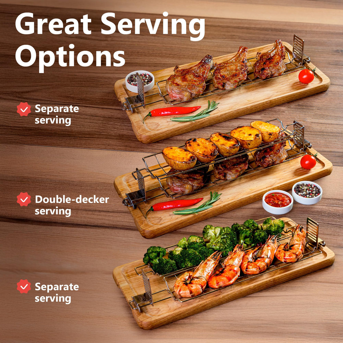 GRILL JUMBO - Set of Grate Basket Adjustable Meshes for Grilling for Charcoal, Gas Grill, Tandoor BBQ, Smoker for Home, Outdoor, Restaurant (Stainless steel, Grill Jumbo Basic)