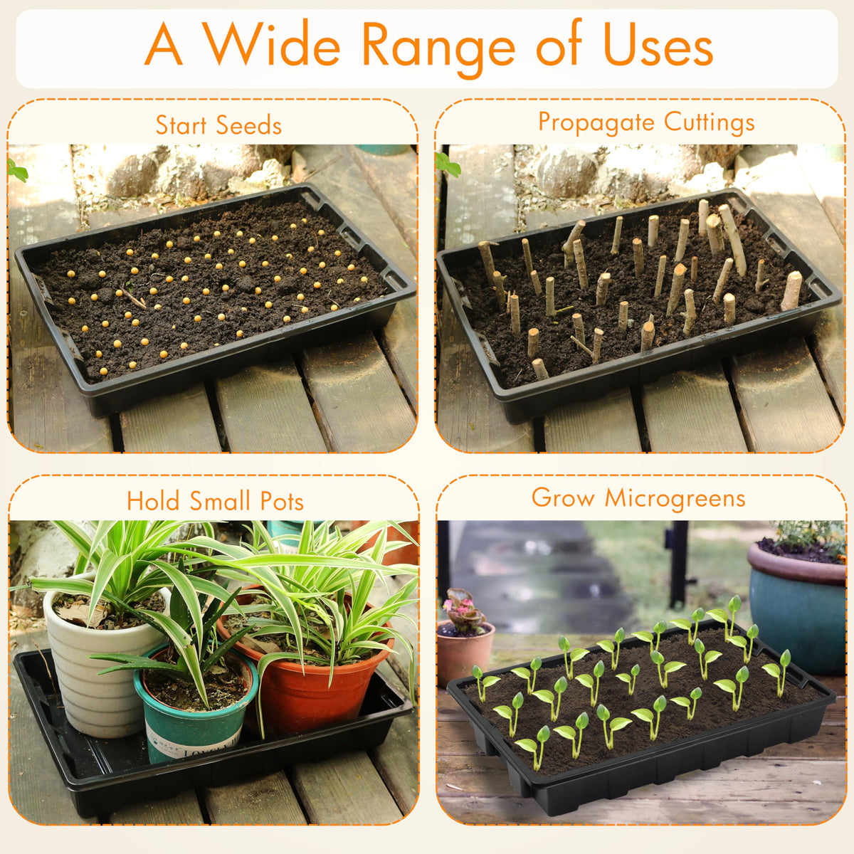 Gardzen 10 Pack Seed Trays, Reusable Plant Grow Trays, Ideal for Seed Starting, Microgreens, Indoor Gardening, and Greenhouse Nurseries - No Drain Holes, 14.5"x9"