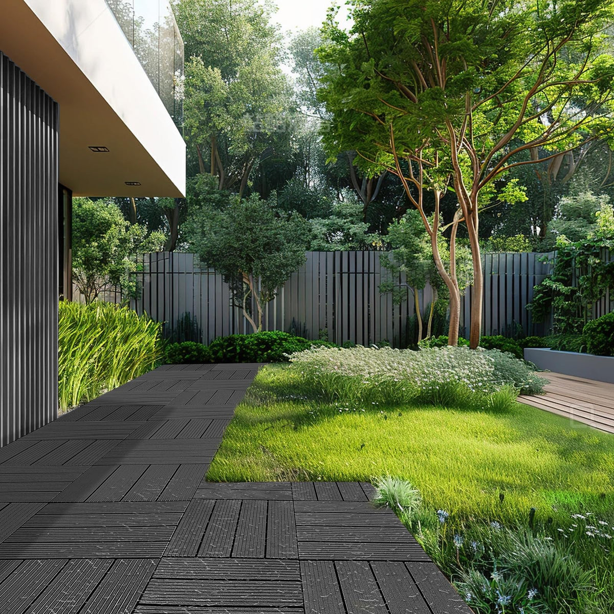 VEVOR 54 sq. ft Plastic Interlocking Deck Tiles, 54 Pack,12"x12" Waterproof Non-Slip Outdoor Flooring All Weather Use, Patio Floor Decking Tiles for Porch Poolside Balcony Backyard, Dark Grey