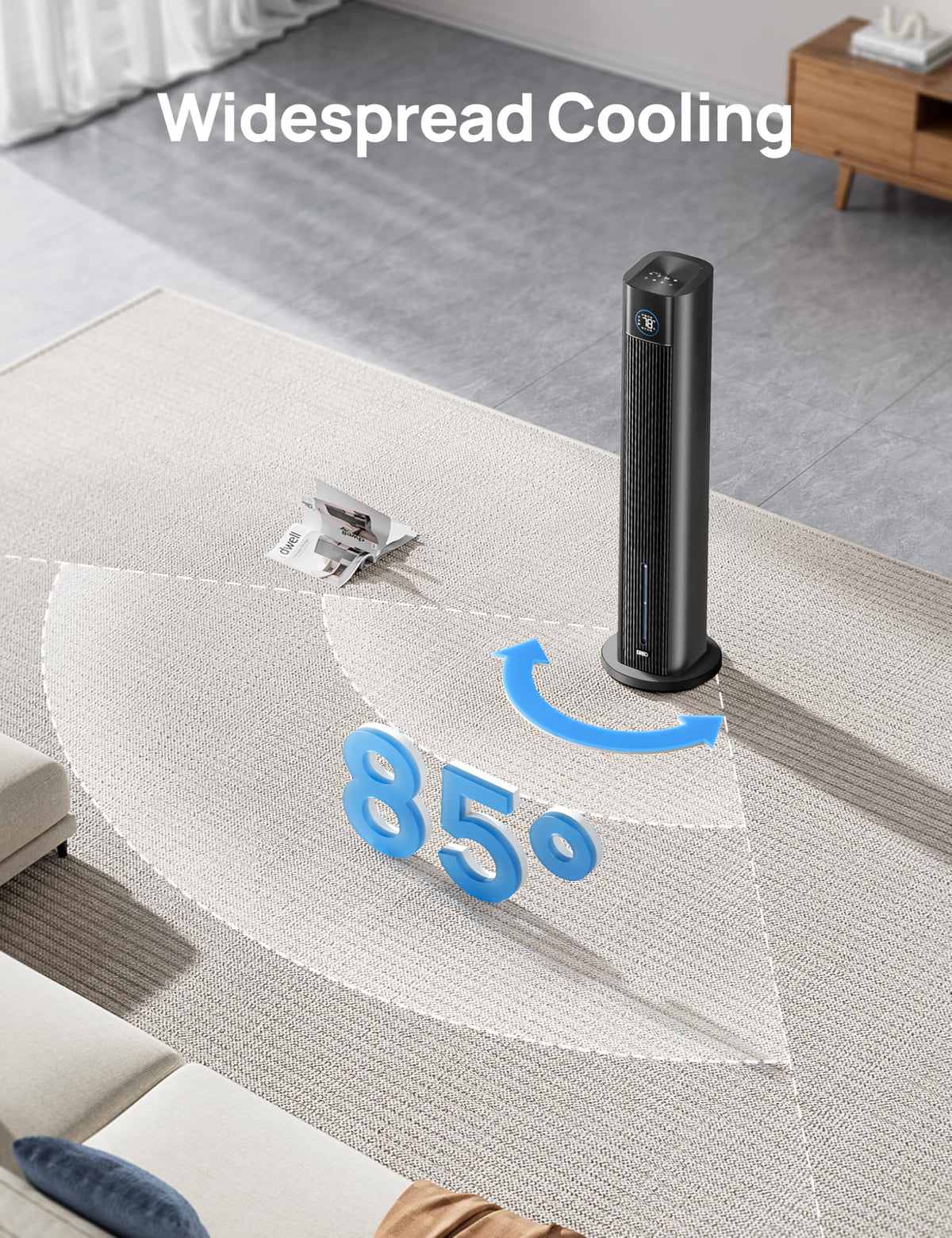DREO Evaporative Air Swamp Cooler, 43" Cooling Fans that Blow Cold Air 2025 Upgraded, 85° Oscillating Floor Fan for Bedroom, Easy Cleaning, APP Control, Ice Packs, 4 Speeds & 4 Modes, 12H Timer, Black
