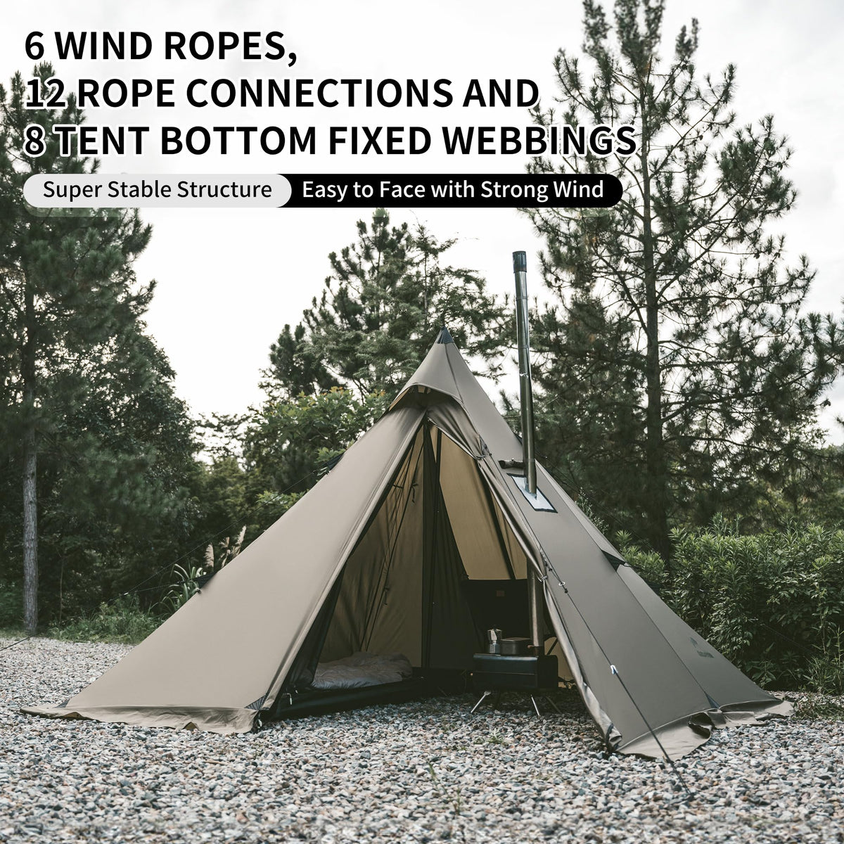 Naturehike Ranch Fire Teepee Tent, 4 Season Hot Tent with Stove Jack, Windproof Waterproof Cold Weather Winter Tents for Camping