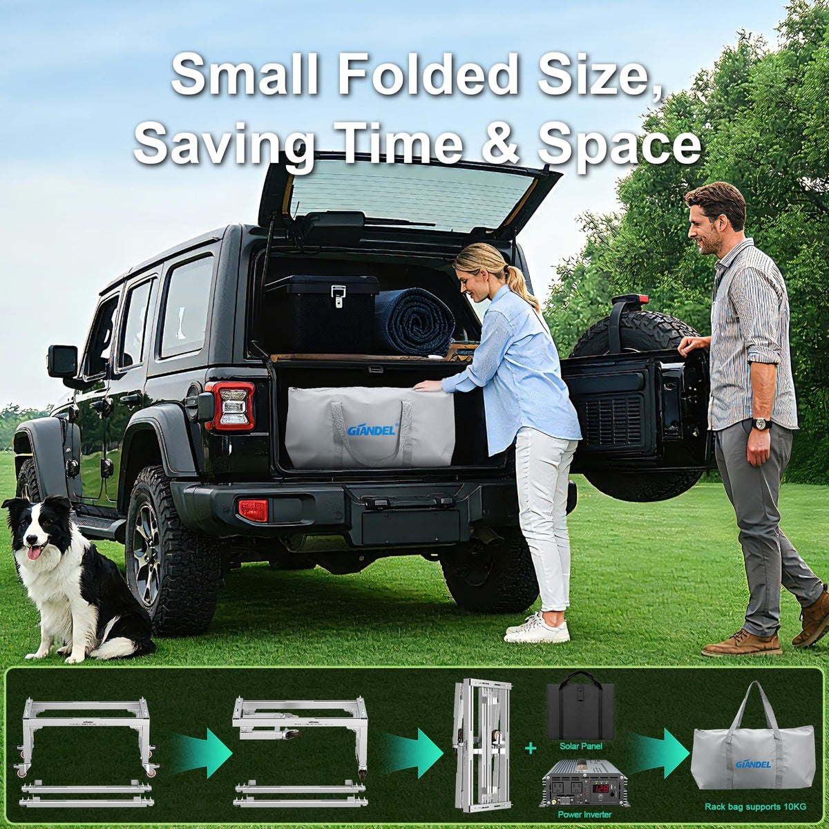 GIANDEL Foldable Battery Storage Rack,Patented for 100-200AH Battery Storage,High End Aluminum Alloy,with Four Wheels,for Portable Energy Storage System Kit, Used for Camping, RV, Road Travel