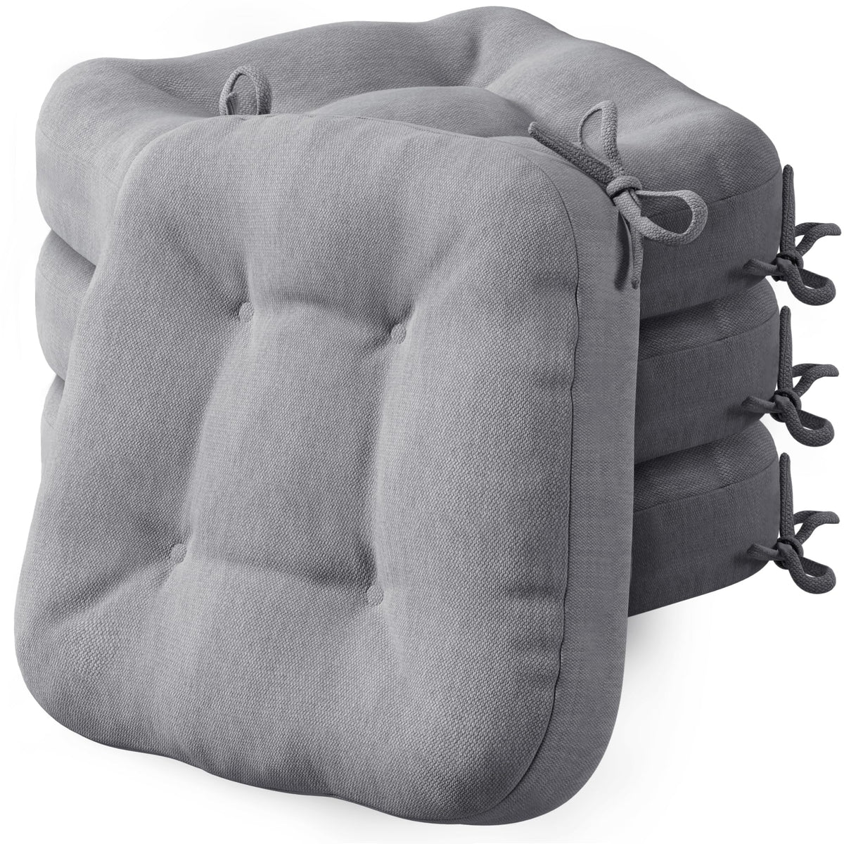 Codi Dining Chair Cushions 4 Pack, Thick Chairs Pads for Indoor Kitchen Room - Washable, Non-Slip Memory Foam Seat Cushion with Ties, 16.5"x16.5"x 3.5", Set of 4, Grey New