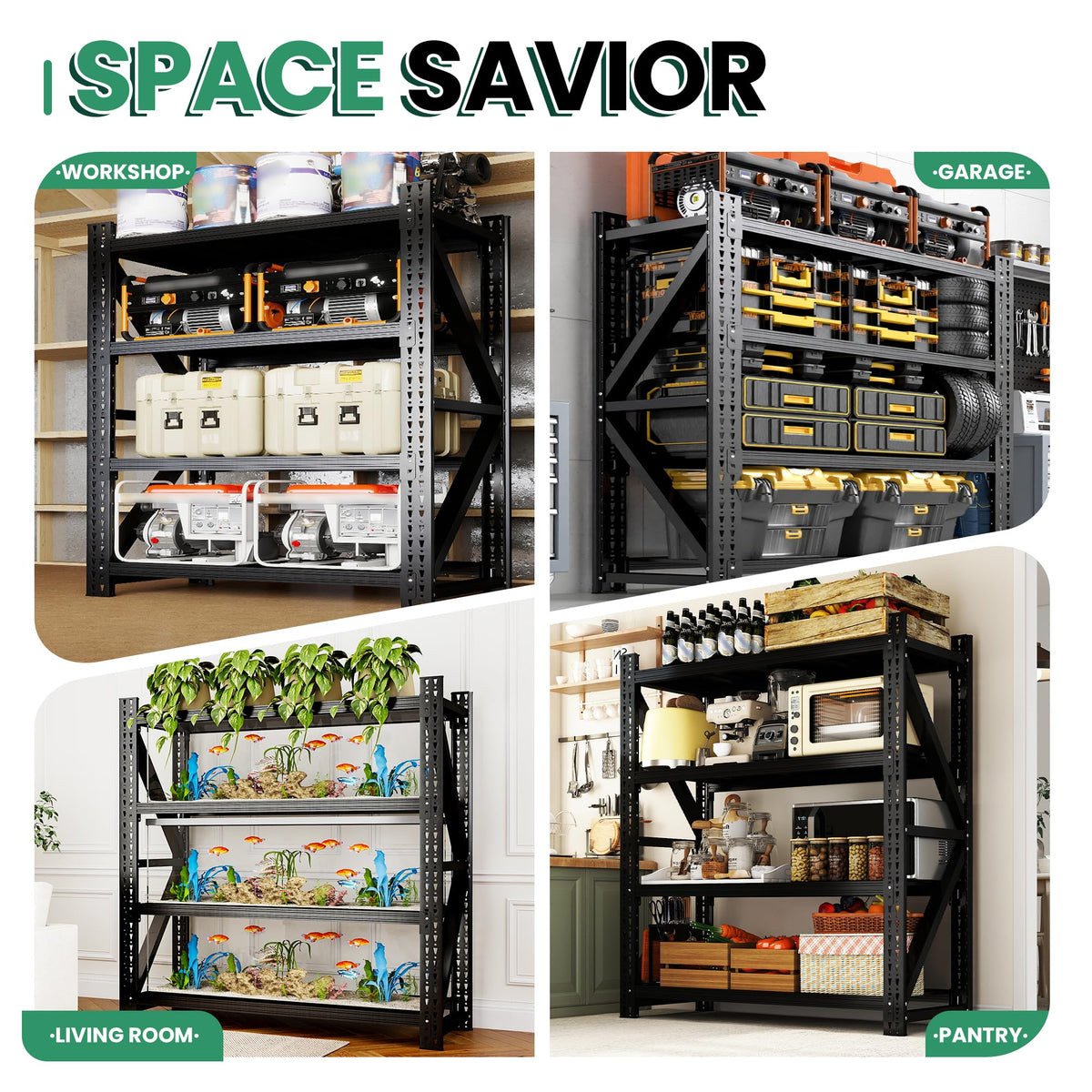 VIYET 4-Tier Heavy Duty Garage Shelving，Industrial Shelving for Home & Shop,Garage Storage Racks Heavy Duty Steel Shelves,Large Capacity Metal Rack for Garage,Basement,Pantry,Workshop