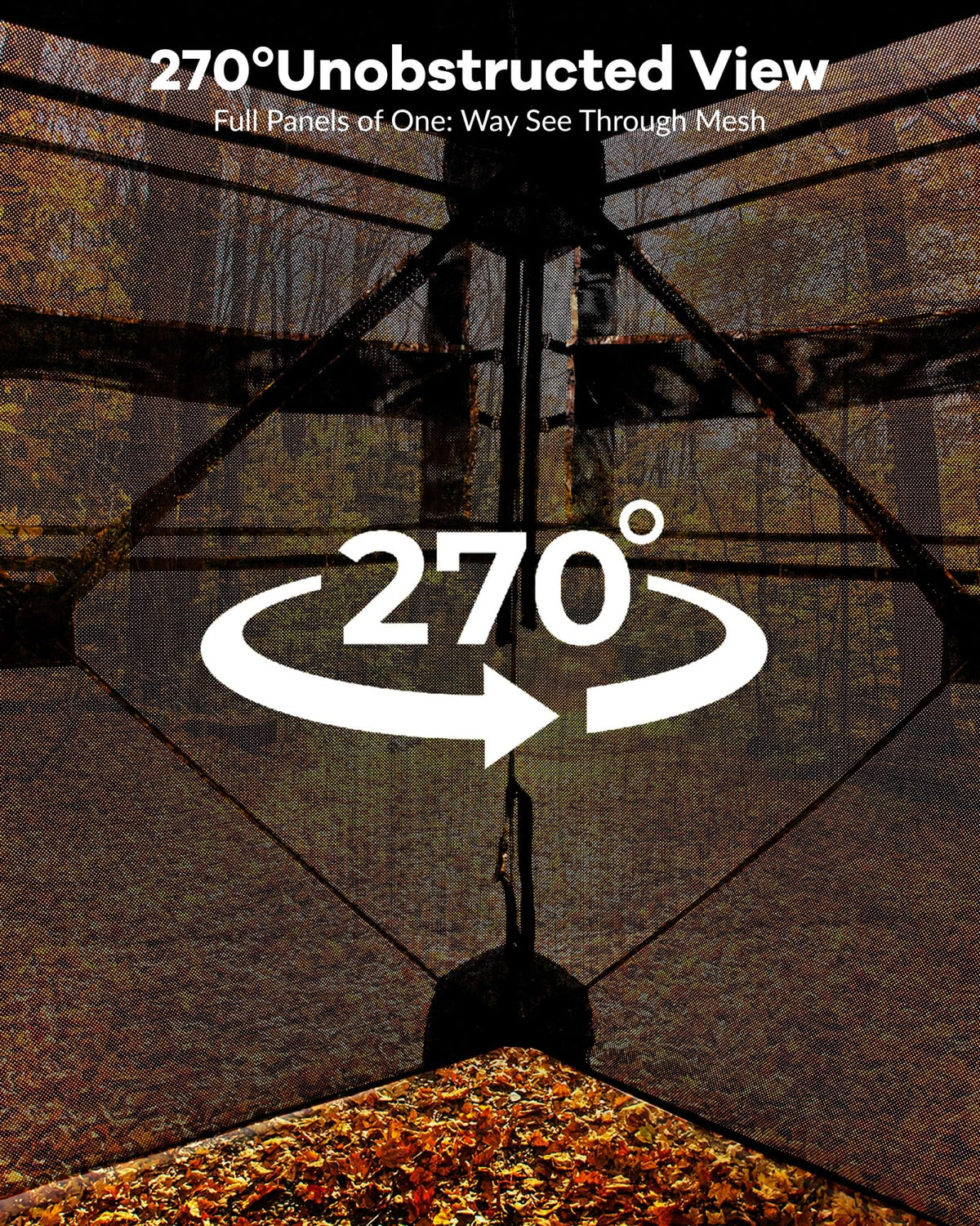 Hunting Blind 270 Degree See Through Ground Blind for Turkey Deer Hunting, 4-6 Person Camouflage Pop Up Hunting Blinds Ground Waterproof Portable Concealed Shelter with Silent Door and Carrying Bag