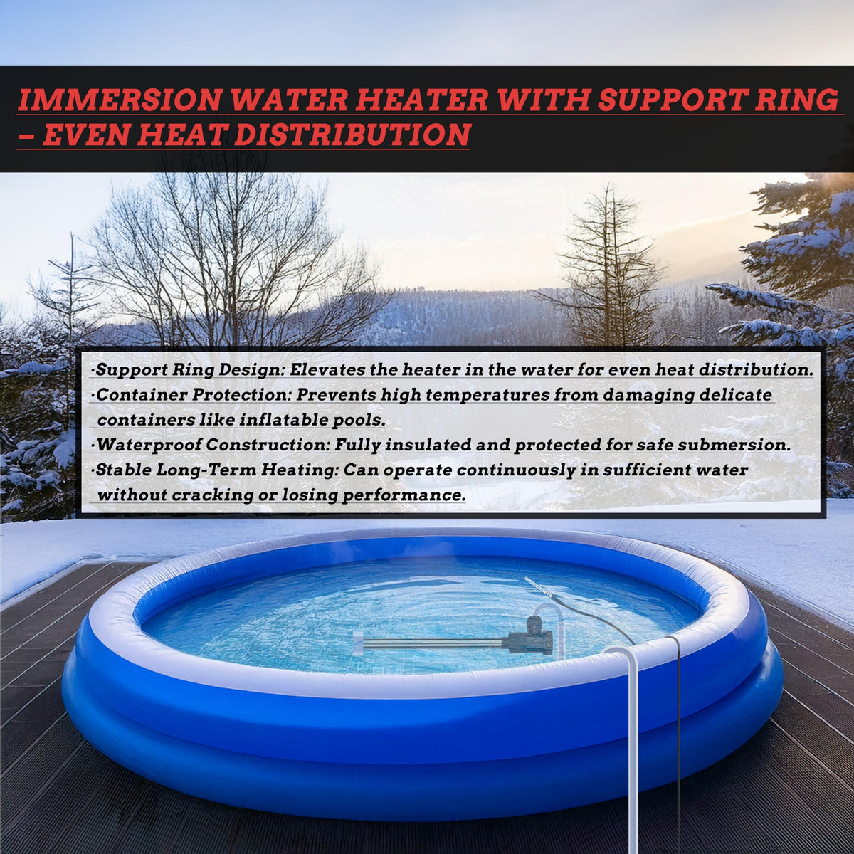 JHAOHEATE Portable Titanium Immersion Bathtub & Pool Water Heater 2000W 120V Electric Submersible Water Heater with Thermosta & GFCI Leakage Protection for Hot Tub, Spa, Baptistry, Inflatable Pool