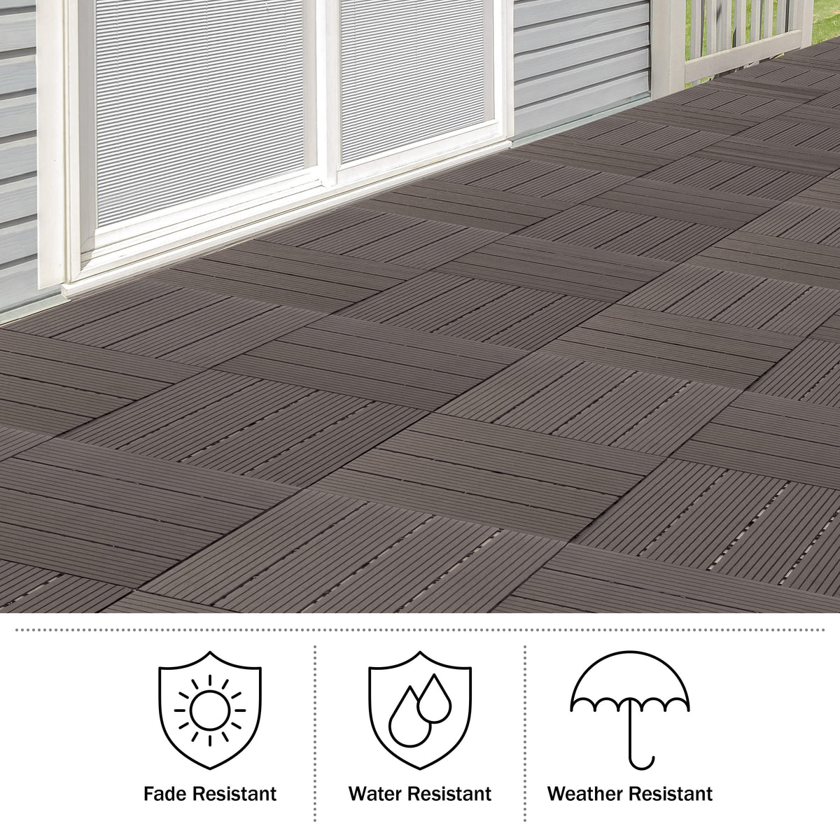 Interlocking Deck Tiles - 30-Pack 11.6-in Wood Plastic Composite All-Weather Outdoor Flooring Balcony Poolside or Patio by Pure Garden (Gray)