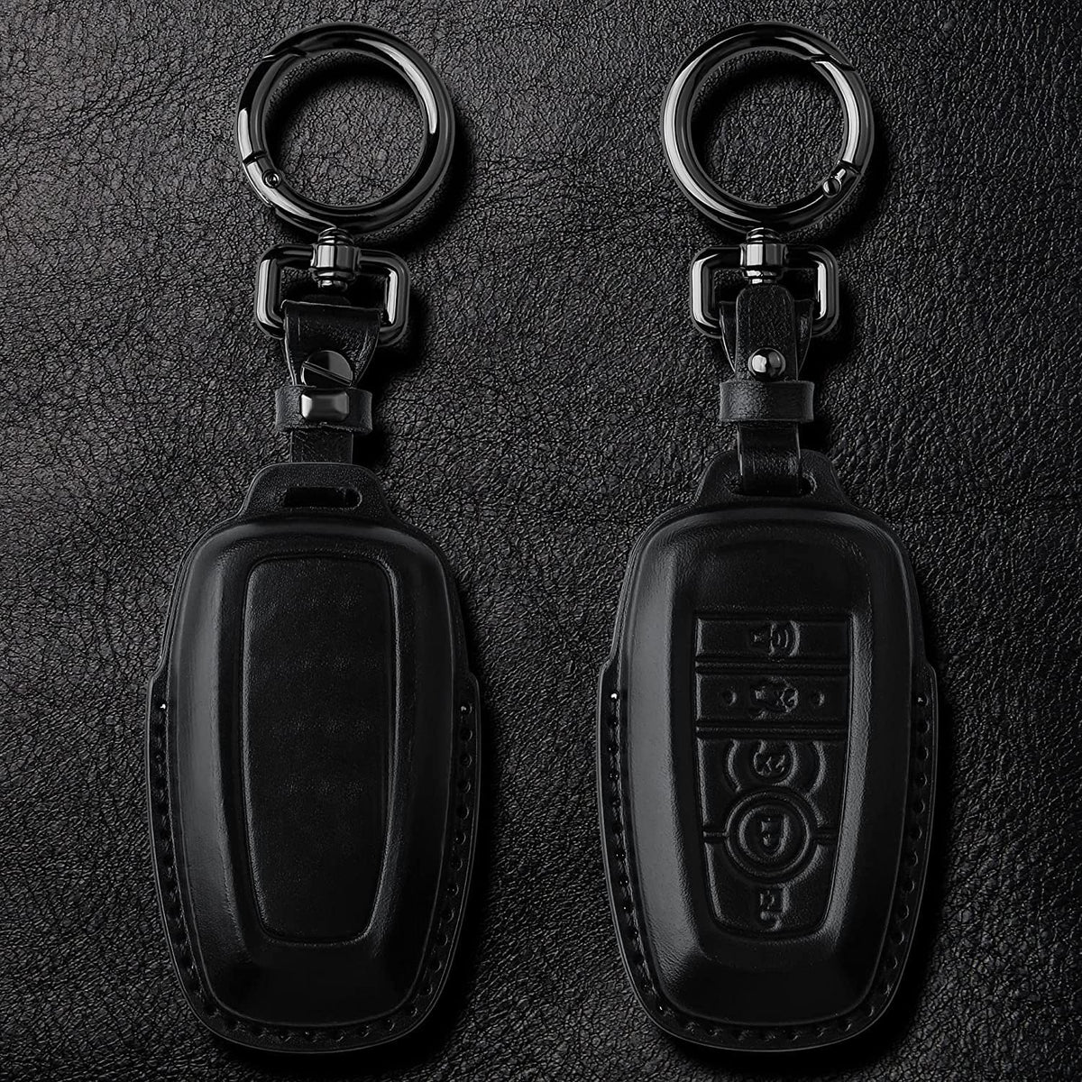 Tukellen for Ford Leather Key Fob Cover with Keychain Compatible with Ford Explorer Mustang Fusion Escape F150 F250 F350 F450 F550 Edge-Black