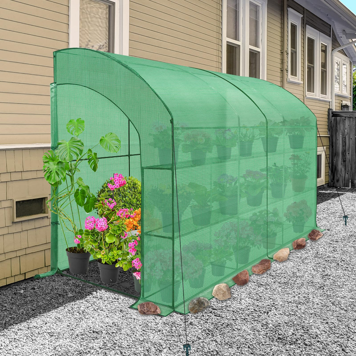 EAGLE PEAK 3 Tier Lean to Portable Greenhouse, Heavy-Duty Indoor & Outdoor Garden with Wire Shelves, 2 Roll-Up Zipper Doors, Easy Assembly, 120"x60"x84" Clear/Green PE Cover