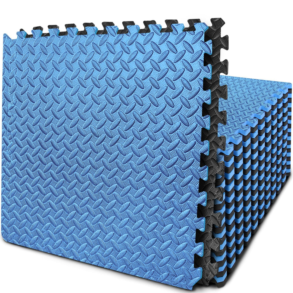 BEAUTYOVO Puzzle Exercise Mat With 24 Interlocking Foam Tiles, 24'' x 24'' EVA Floor Tiles, Protective Flooring for Gym Equipment (96 Sq.Ft - Black&Blue)