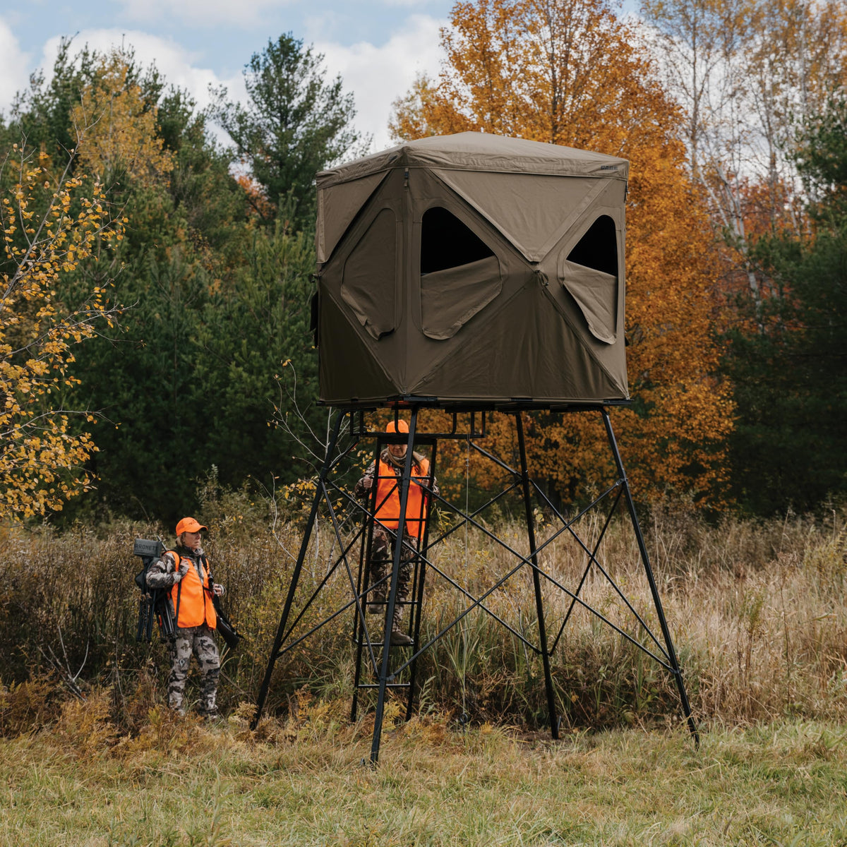 CAGE™ 2.0 Permanent Hub Blinds, 8' Tower, Hunting Tower, 66" x 66" Platform, 800 lb. Capacity, Easy to Assemble, Heavy-Duty Steel Mesh, 66" x 66". CRD30T