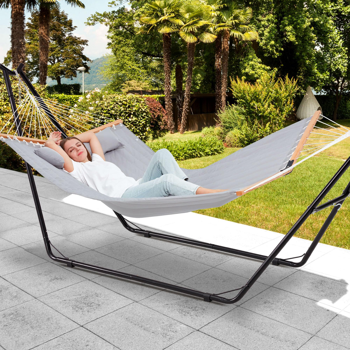 Homgava Universal 2-Person Hammock Stand, 660LBS Capacity,Heavy Duty Steel Hammock Stand, Fits 9.6-14ft Hammocks, Indoor and Outdoor Universal Hammock Stands,Black