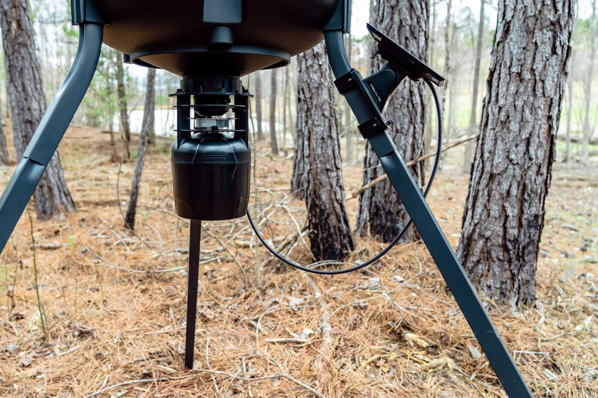 Moultrie Deer Feeder Connected - 250 lb Cellular Tripod Feeder - 6V Spincast, Feed Level Detector - Nationwide 4G LTE Auto-Connect - Cellular Monitoring and Programming