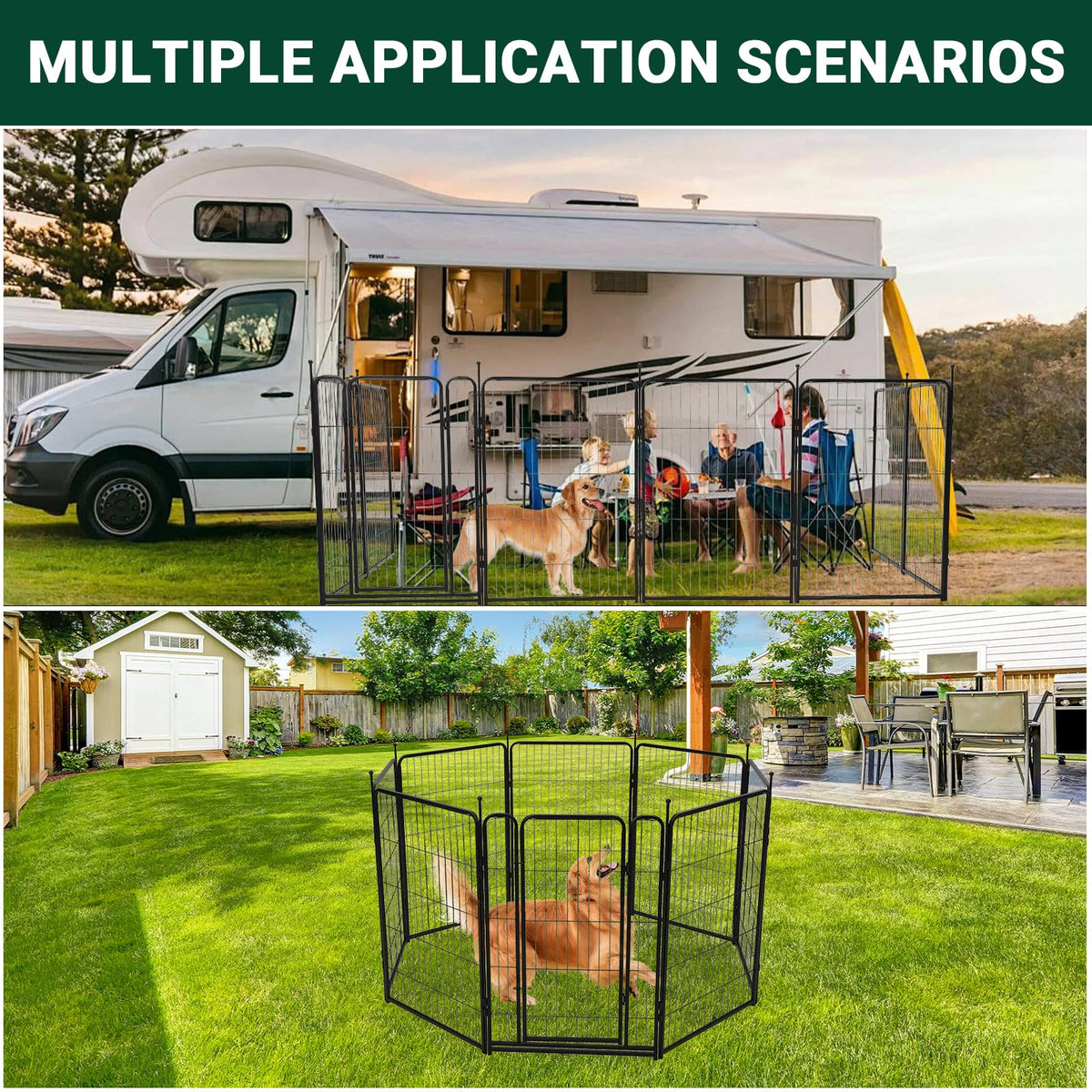 IDEALHOUSE Dog Playpen – 40" h 8-Panel Heavy Duty Metal Pet Exercise Pen for Indoor/Outdoor Use, Wide Door with Low Threshold, Portable Puppy Enclosure for RV, Camping, Garden, Yard