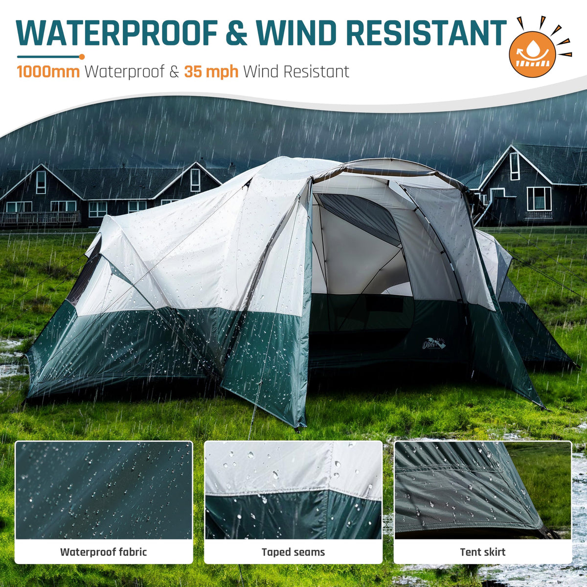 11 Person Camping Tent with Porch, Large Family Tents for Camping, PU1000MM Waterproof Tent with 5 Mesh Windows, Removable Rainfly, Reflective Windproof Rope, Big Dome Tent Fits 3 Queen Airbeds