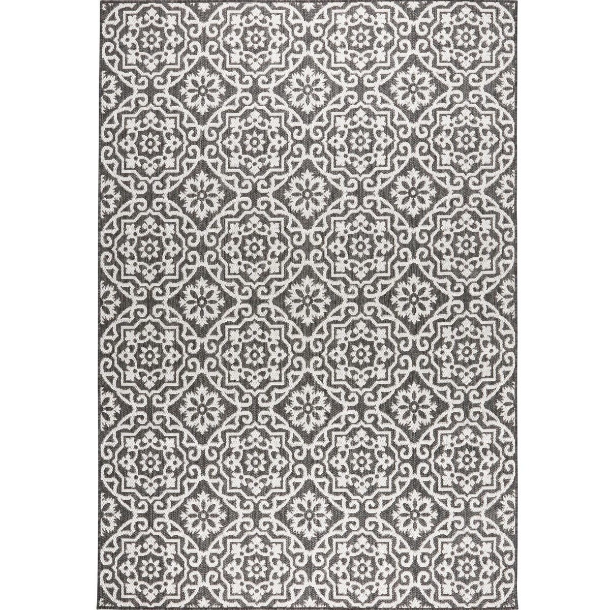 Nicole Miller New York Patio Country Julia Transitional Geometric Indoor/Outdoor Area Rug, Black/Grey, 7'9"x10'2"