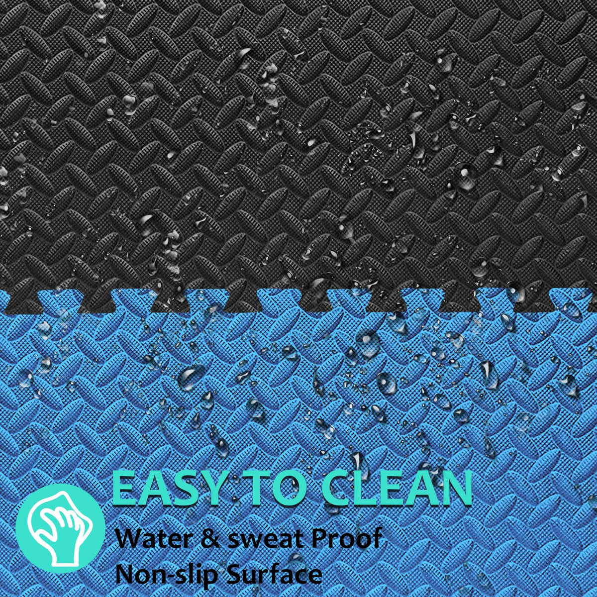 BEAUTYOVO Puzzle Exercise Mat With 24 Interlocking Foam Tiles, 24'' x 24'' EVA Floor Tiles, Protective Flooring for Gym Equipment (96 Sq.Ft - Black&Blue)