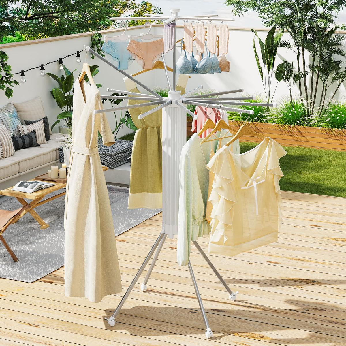 JOOM 4 Legs Double Layer Clothes Drying Rack, Garment Rack Portable and Foldable Space Saving Laundry Drying Rack - Drying Rack Clothing Floor Folding Balcony Bedroom Household Aluminum