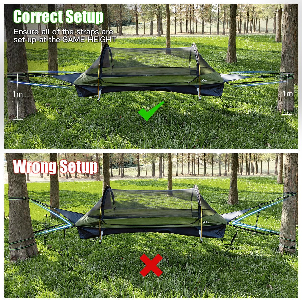 Night Cat Upgraded Flat Lay Hammock Tent Combo with Sleeping Pad Non Rolling for 1 Person Adults 330LBS 87x28x19in