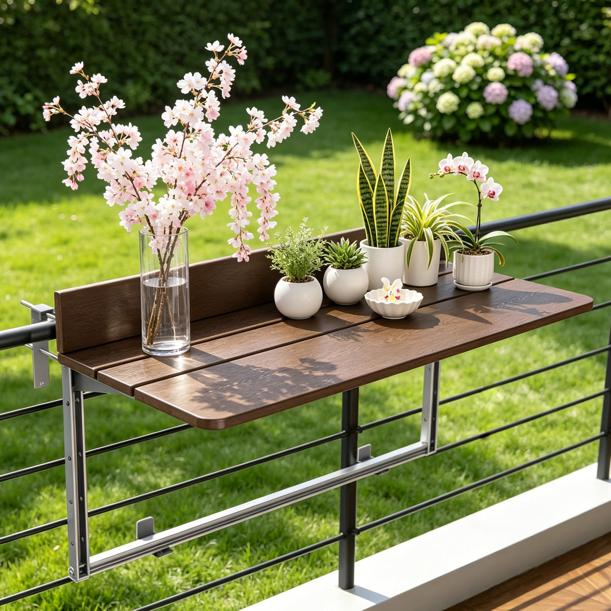 SKVSKV Balcony Bar Table for Railings, Outdoor Hanging Folding Adjustable Height Deck Rail Table for Patio, Garden, Rustproof Aluminum Alloy Frame,Weather Resistant, Easy Assembly