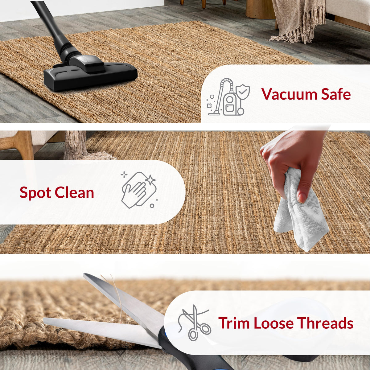 nuLOOM Ashli Solid Farmhouse Jute Accent Rug, 2X3, Natural