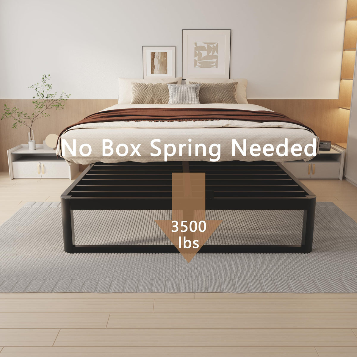 VYM 12 Inch Full Bed Frame, Platform Bed Frames with Metal Gaskets, Anti-Slip Mattress Stopper, No Box Spring Needed, Heavy Duty Steel Slat Support 3500 LBS, Round Corner Leg, Easy Assembly, Black