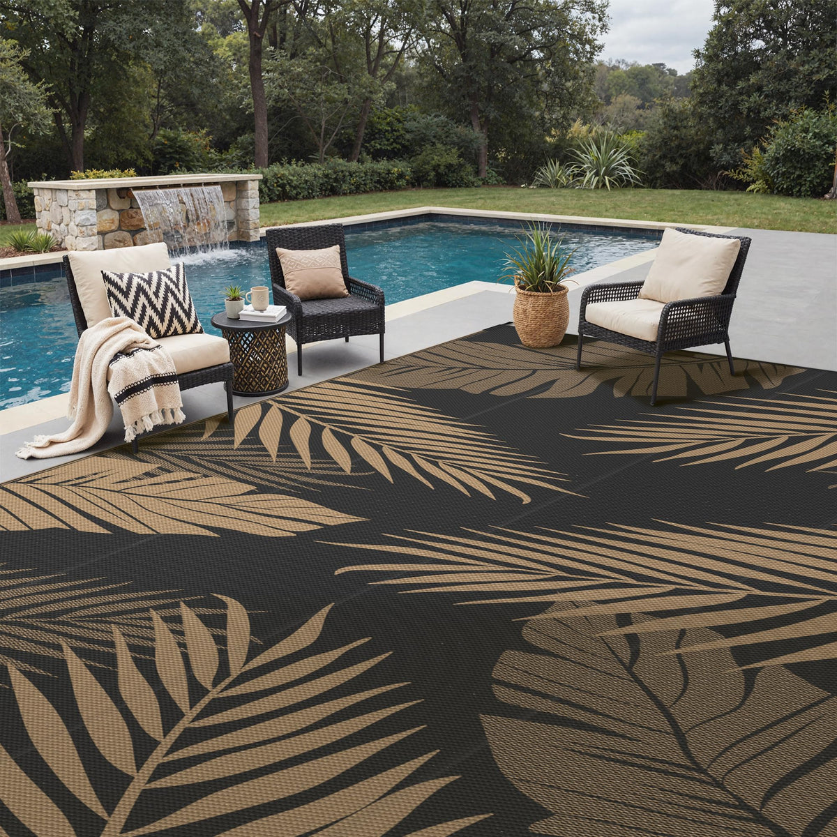 sarben Outdoor Rug 10' x 20' Waterproof for Patios Clearance, Reversible Plastic Straw Indoor Outdoor Rug for RV, Picnic, Backyard, Deck, Balcony, Porch, Beach, Black and Brown