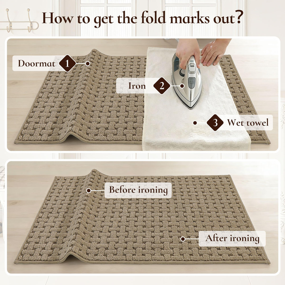 FLOORHUG Door Mat Indoor Entrance 20x32, Non-Slip Washable Doormats Entry Way Mats, Dirt Resistant and Absorbent Welcome Mat, Easy Clean Low-Profile Doormat, Front Door, Inside Entrance, Beige