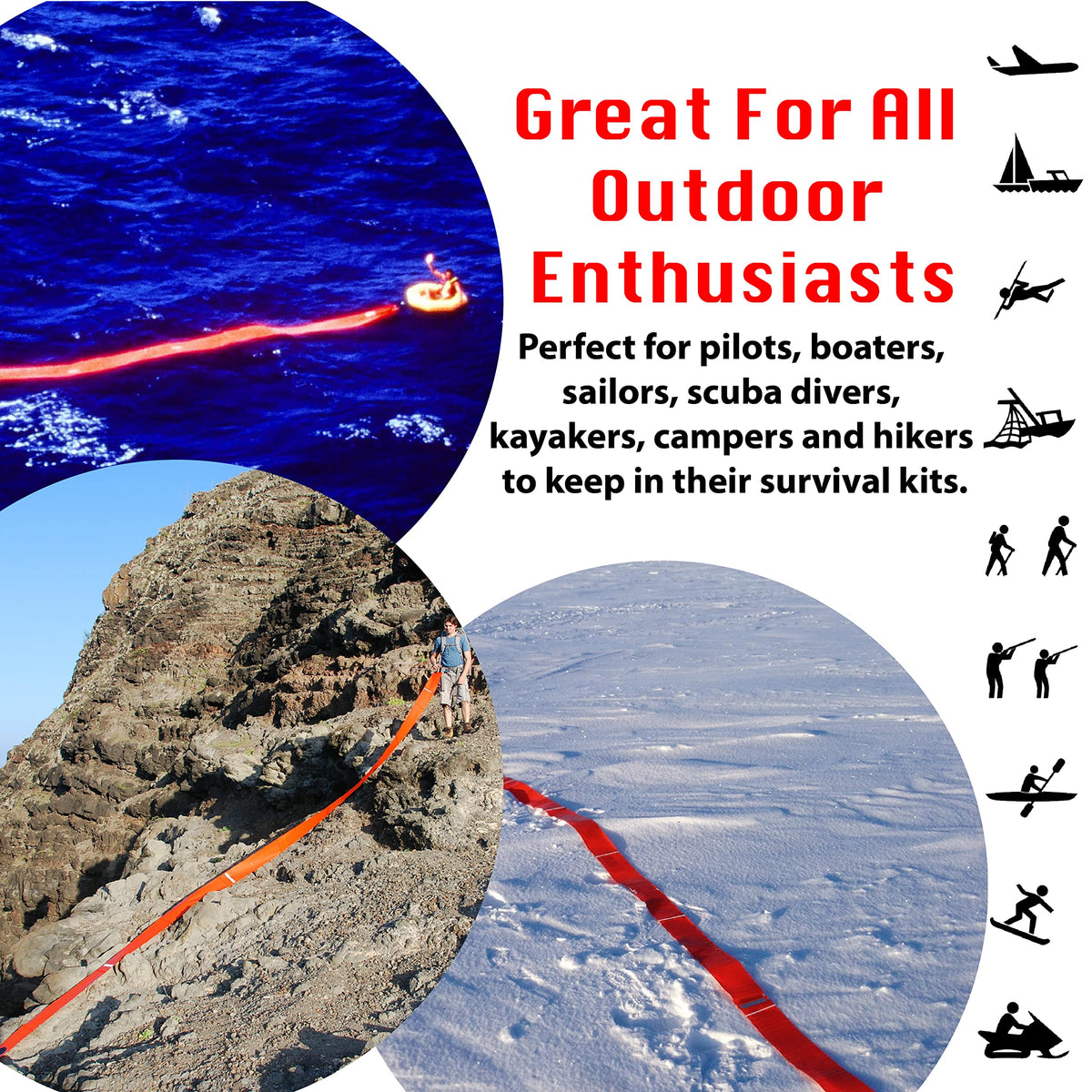 SEE/RESCUE Streamer Survival Tool - The Easy to Use, Portable Rescue Device to Use on Land, Sea, or Snow, Day or Night When Lost or Stranded to Provide Continuous Visibility, Large Lighted Streamer
