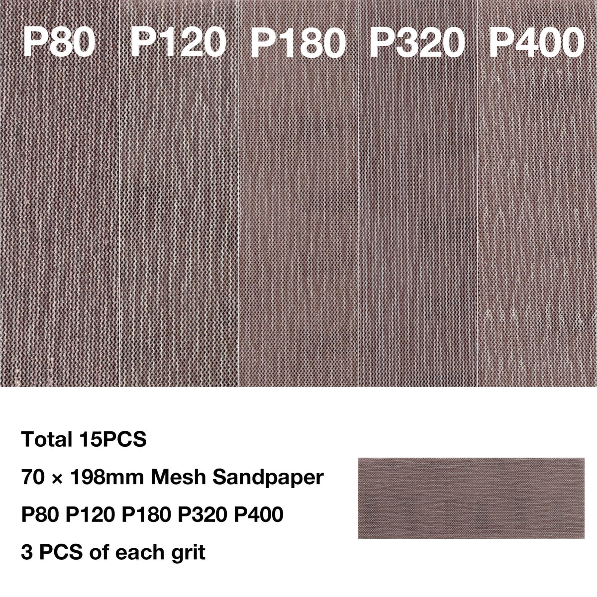 2-3/4" x 8" Dust-free Air Orbital Sander, 70 mm x 198 mm 1/8 in Orbit, 10,000 Max OPM Dust Bag Style with Extra Hook-Loop Pad and 15pcs (80/120/180/320/400) mesh sandpapers