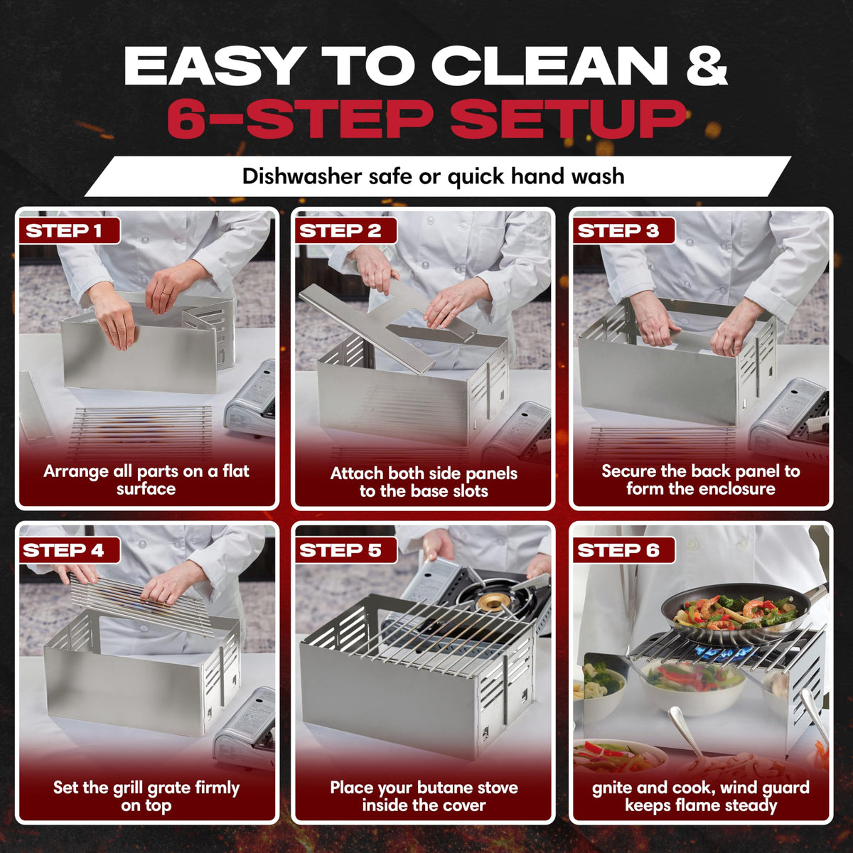 Chef Master Butane Stove Cover - Premium Stainless Steel Universal Fit - Any Standard Size Camping Stove - Portable Screen & Camping Wind Blocker - Camp Essentials for Outdoor & Indoor Cooking 90217