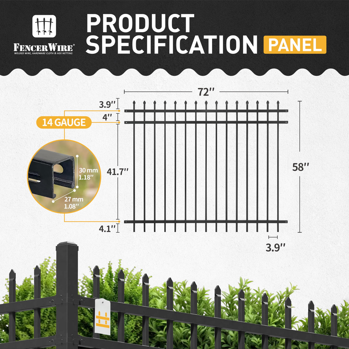Fencer Wire 100FT Heavy Duty Pinnacle Fence Barrier Kit, Anti-Rust Metal Steel Fence with 5FT Height X 6FT Width Panels, with Decorative Gate, Posts, Connectors, Outdoor Fencing for Yard