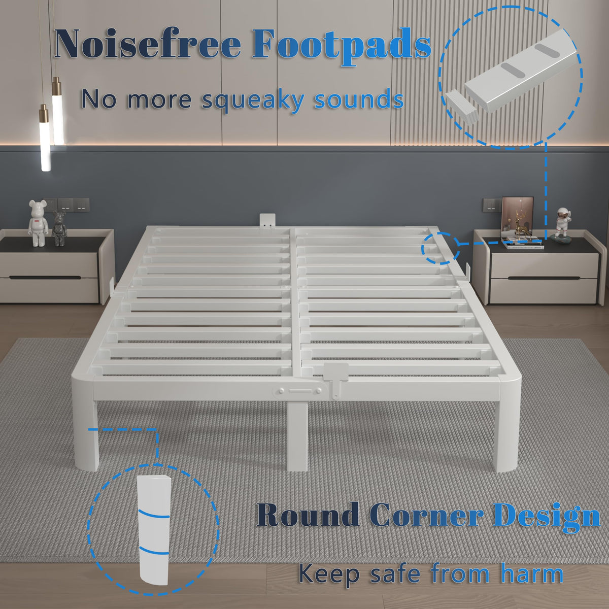 KOSOSO 10 Inch Full Size Bed Frame, White Bed Frame Full with Metal Gaskets, No Box Spring Needed, Rounded Corner Design, Heavy Duty Steel Platform Support,Reserved Holes, Noiseless, Storage Space