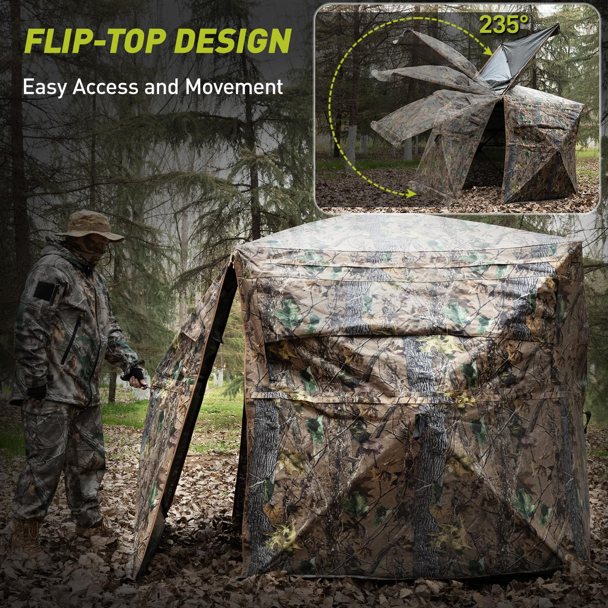 Mionovity Hunting Blind, 360° See Through Ground Blind for Turkey Hunting, Turkey Ground Blind, Hunting Blind for Turkey & Deer, 2-3 Person Pop Up Portable Camouflage Tent with Carrying Bag