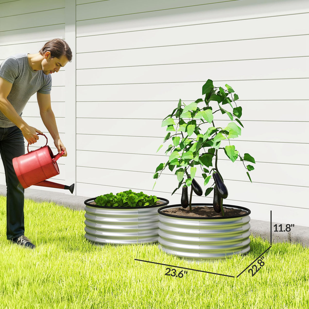 Outsunny Galvanized Raised Garden Bed Set of 2, Planters for Outdoor Plants with Safety Edging, Easy-to-Assemble Stock Tanks for Growing Flowers, Herbs and Vegetables, 3' x 3' x 1.4', Silver